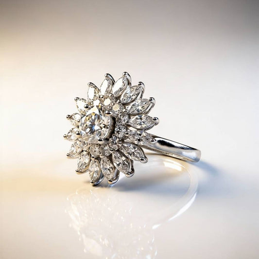 Elegant Crystal Flower Ring