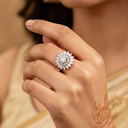 Elegant Crystal Flower Ring