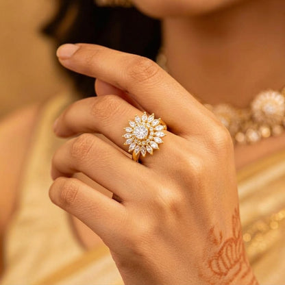 Elegant Crystal Flower Ring