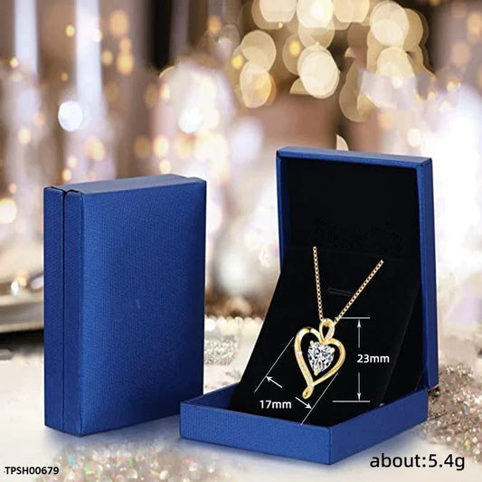 Elegant Double Heart Crystal Pendant Necklace ( Allow to open )