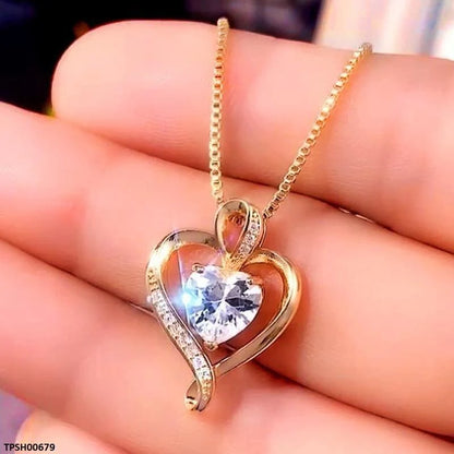 Elegant Double Heart Crystal Pendant Necklace ( Allow to open )