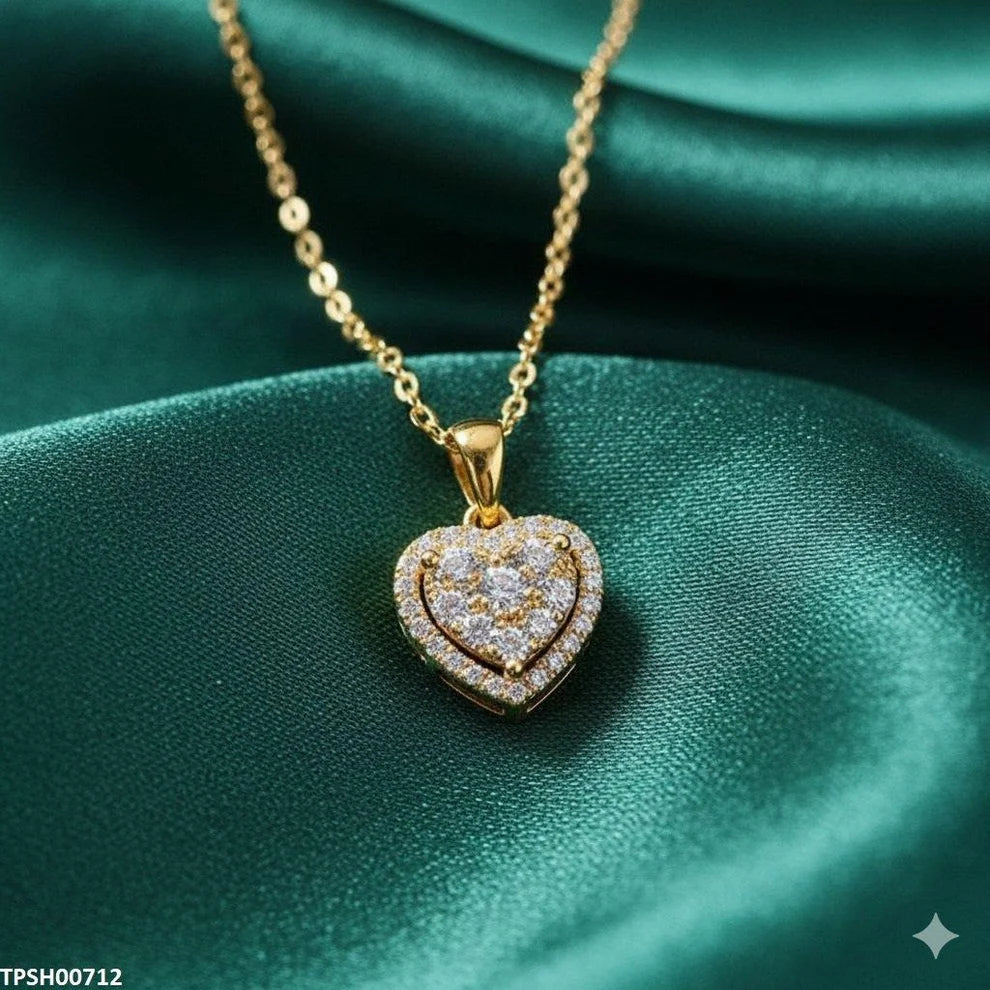 Sparkling -Tone Heart Pendant Necklace ( Allow to open )