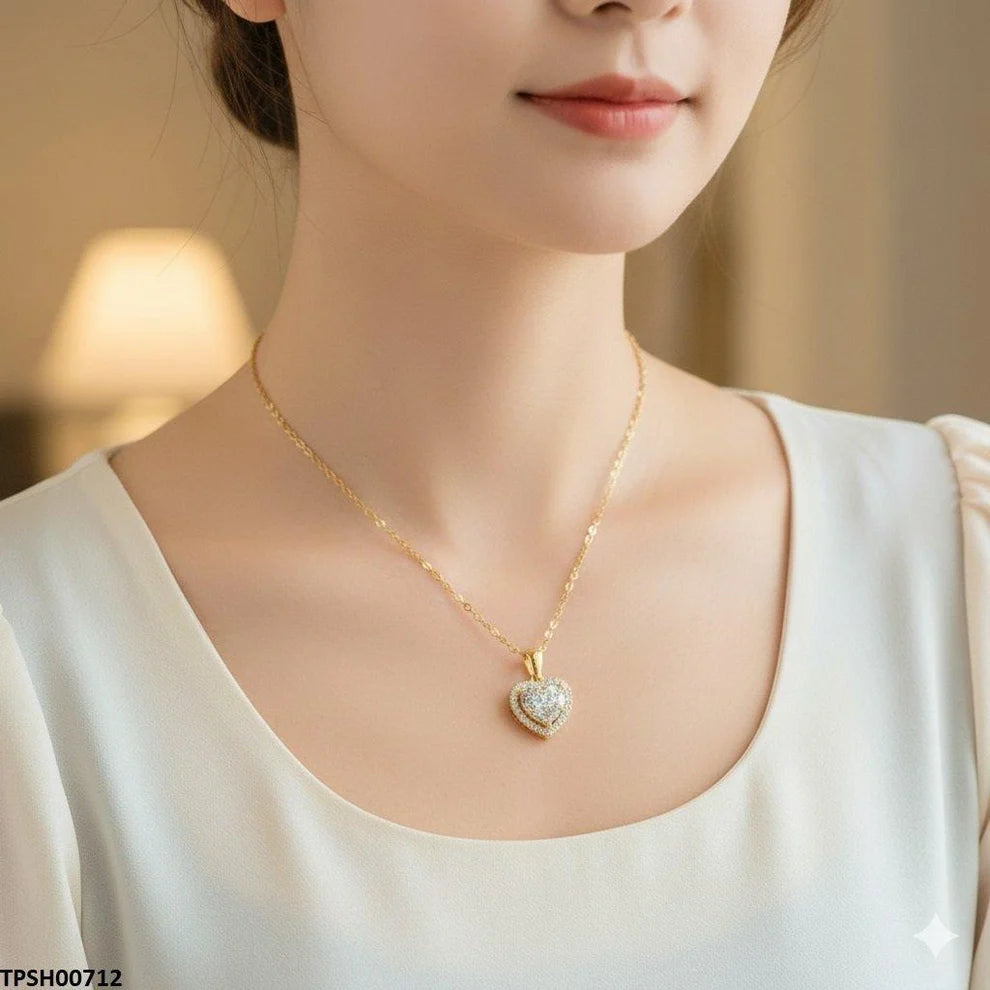 Sparkling -Tone Heart Pendant Necklace ( Allow to open )