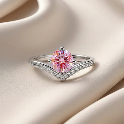 Elegant Pink Crystal V-Shaped Ring