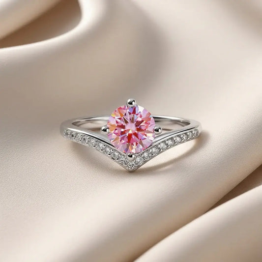 Elegant Pink Crystal V-Shaped Ring