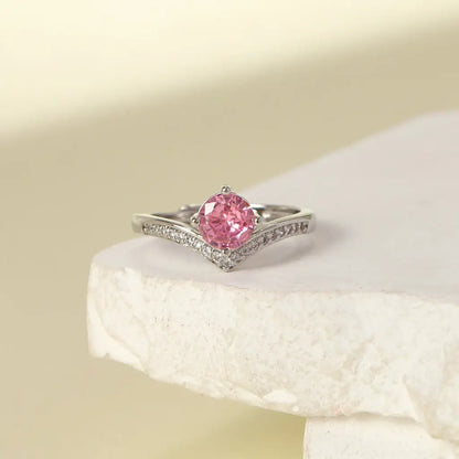 Elegant Pink Crystal V-Shaped Ring