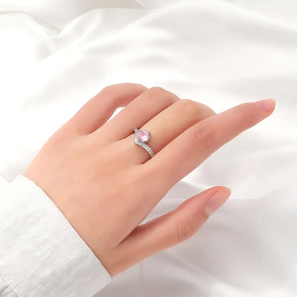 Elegant Pink Crystal V-Shaped Ring